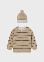 Load image into Gallery viewer, Striped Knit Henley & Hat Set