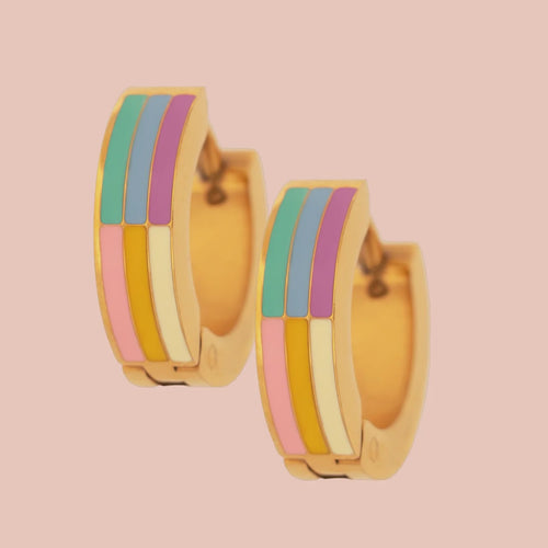 Chunky Huggie Hoop Earrings Rainbow