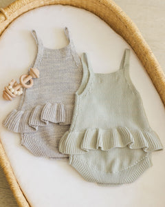 Knit Ruffle Romper- Mint