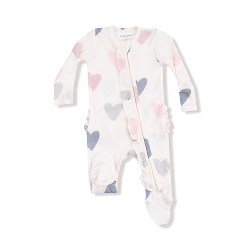 2-Way Ruffle Zip Footie- Hearts
