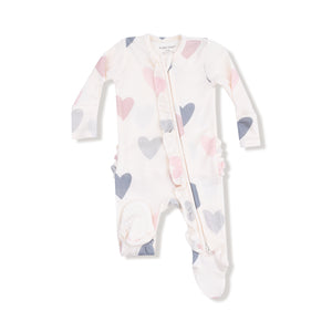 2-Way Ruffle Zip Footie- Hearts