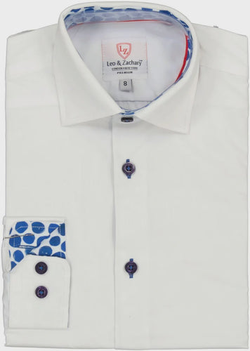 Non-Iron L/S Dress Shirt- White/Royal