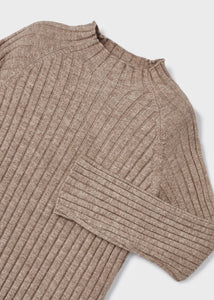Ribbed Mockneck Sweater- Light Brown