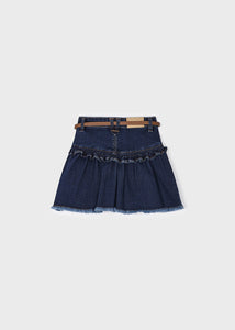 Ruffled Denim Skirt w/ Belt