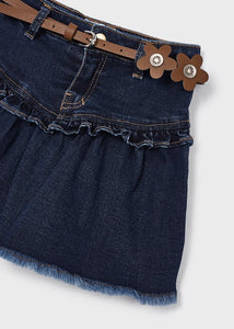 Ruffled Denim Skirt w/ Belt