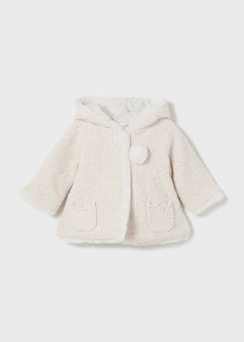 Faux Fur Lined PomPom Knit Cardigan