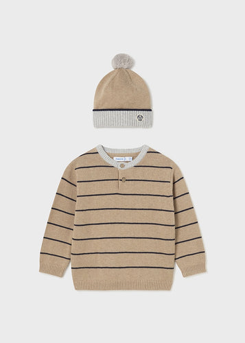 Striped Knit Henley & Hat Set