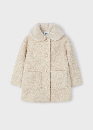 Faux Fur Collar Shearling Coat- Natural