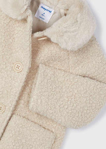 Faux Fur Collar Shearling Coat- Natural