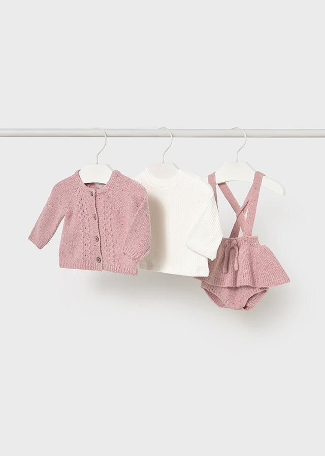 3PC Suspender Skirt Knit Set