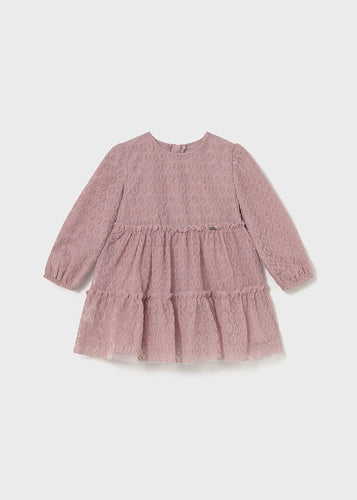 Velvet Mesh Overlay L/S Dress