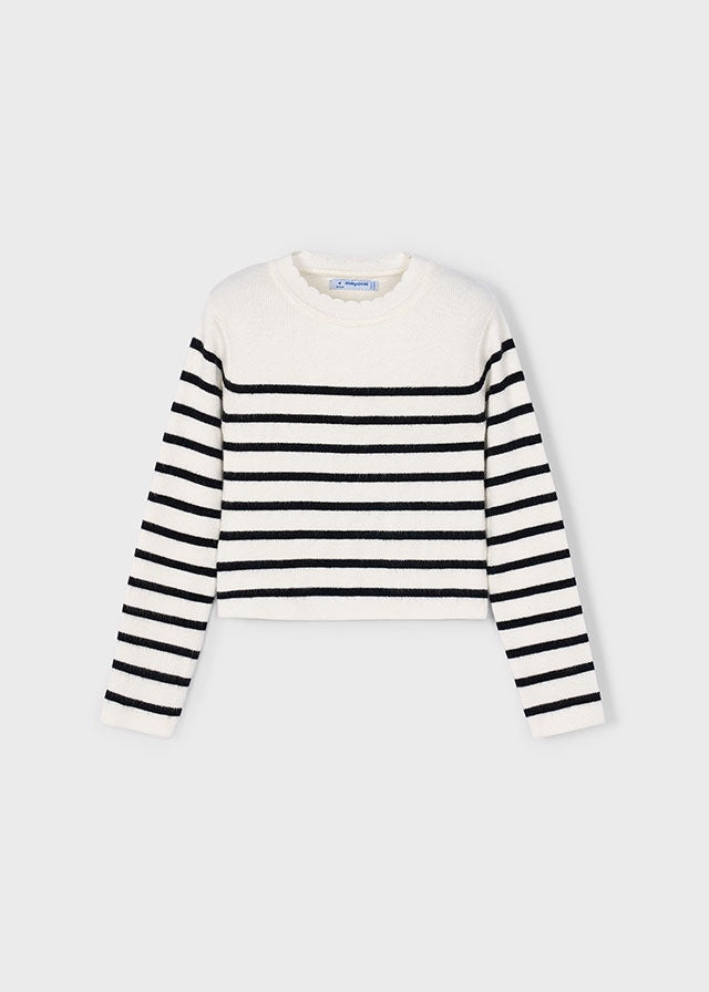 Scallop Neck Knit Stripe Top