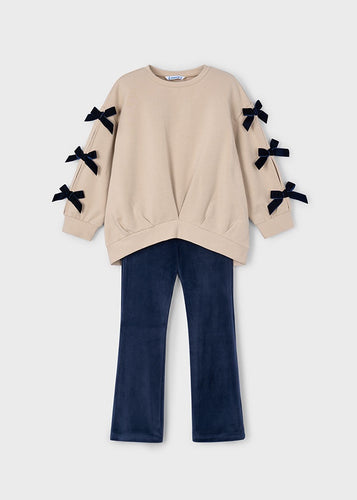 Velvet Bow Pullover Legging Set