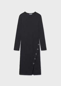 Grommet L/S Rib Midi Dress