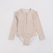 Load image into Gallery viewer, L/S Stripe Ruffle 1PC Swimsuit