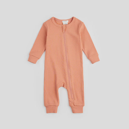 L/S Ribbed Knit Sleeper- Coral