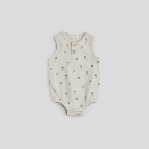 Palm Ribbed Henley Bubble Romper