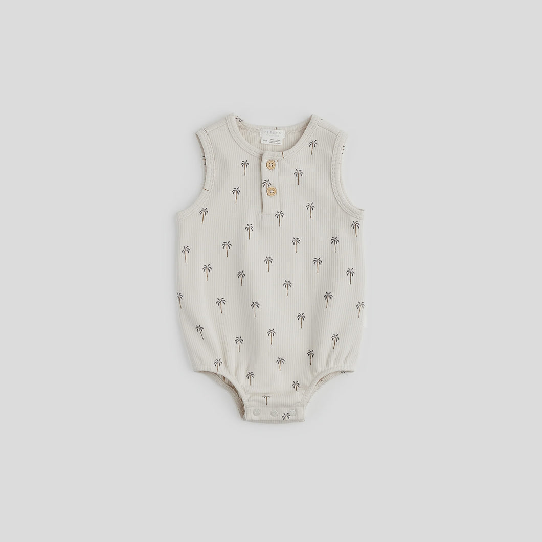 Palm Ribbed Henley Bubble Romper