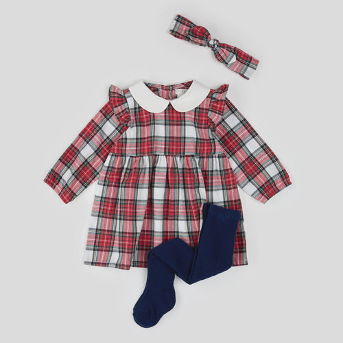 Collared Plaid Dress 3PC Set