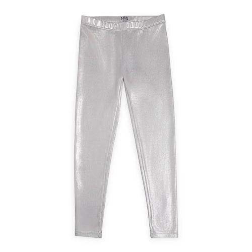 Fleece Lined Metallic Legging- Silver
