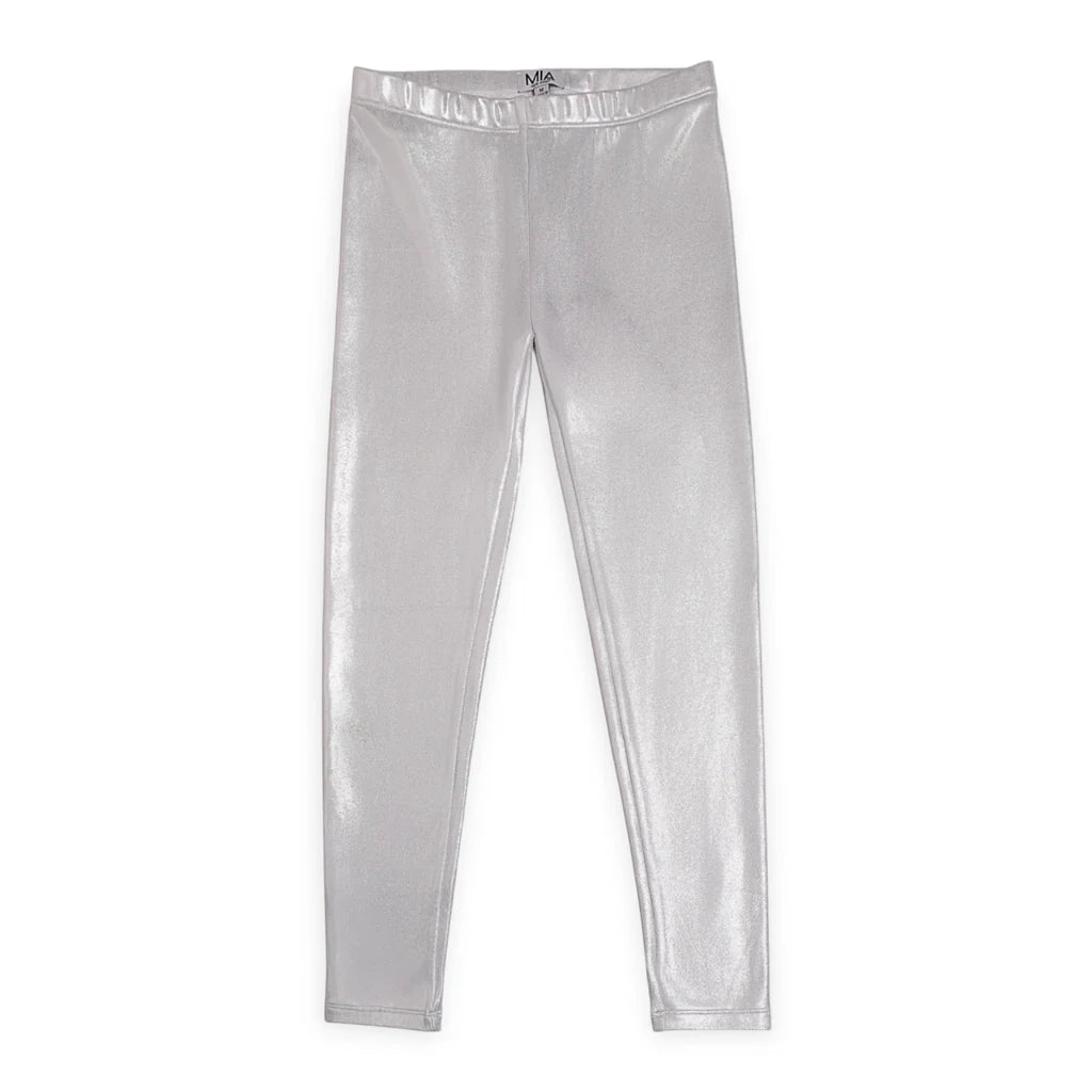 Fleece Lined Metallic Legging- Silver