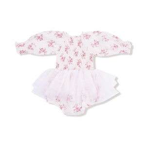 L/S Smocked Bubble W/ Tutu- Belle Rosette Dot