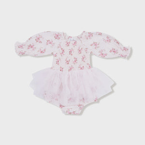 L/S Smocked Bubble W/ Tutu- Belle Rosette Dot