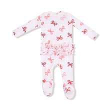 Load image into Gallery viewer, 2 Way Zip Ruffle Footie- Candy Cane Bows