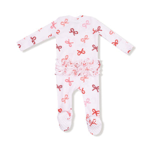 2 Way Zip Ruffle Footie- Candy Cane Bows