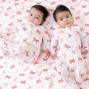 2 Way Zip Ruffle Footie- Candy Cane Bows