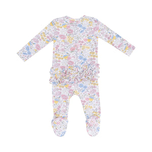2-Way Zipper Ruffle Back Footie- Viola Floral