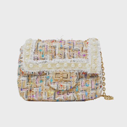 Tweed Handbag w/ Pearls