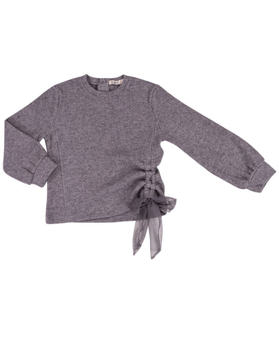 Cinch Side L/S Tulle Knit Top