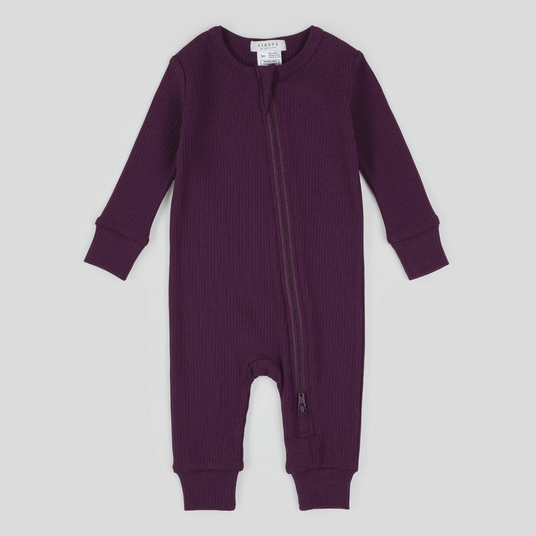 Ribbed L/S Knit Sleeper- Plum