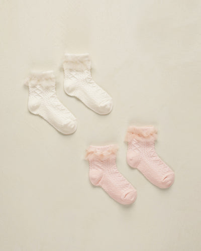 Ruffle Socks- Ivory/Blush