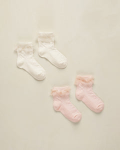 Ruffle Socks- Ivory/Blush