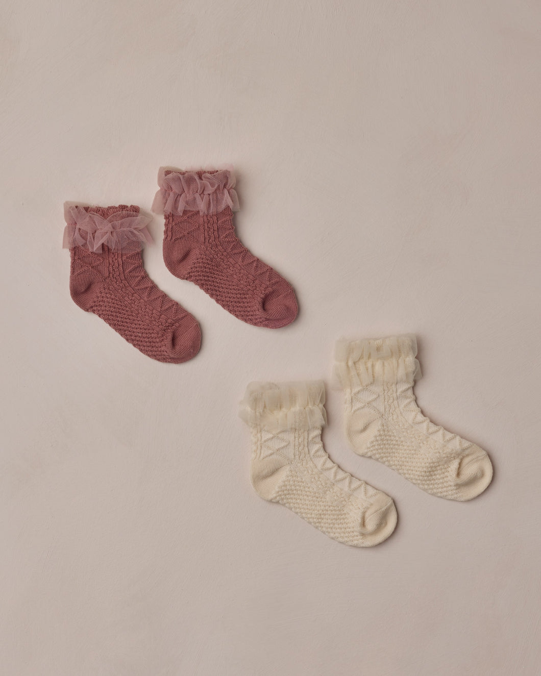 Ruffle Socks- Ivory/Raspberry