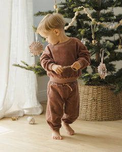 Velour Relaxed Sweat Set-Cranberry