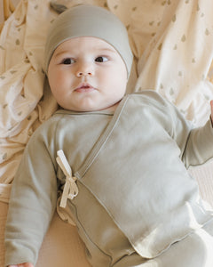 Wrap Top + Footed Pant Set- Steel Blue