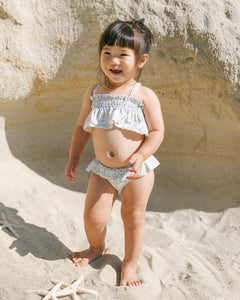 Smocked Ruffle Bikini- Blue Blossom