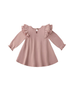 Long Sleeve Flutter Dress- Rose
