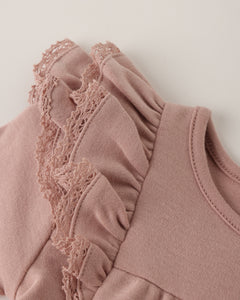 Long Sleeve Flutter Dress- Rose