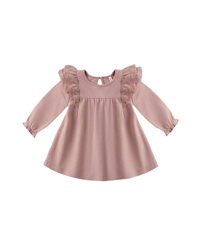 Long Sleeve Flutter Dress- Rose