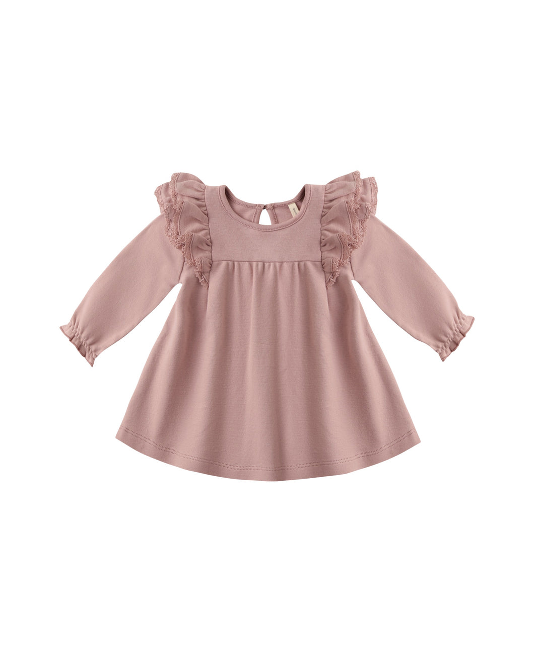 Long Sleeve Flutter Dress- Rose