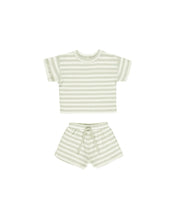 Load image into Gallery viewer, Waffle Tee + Short Set- Mint Stripe