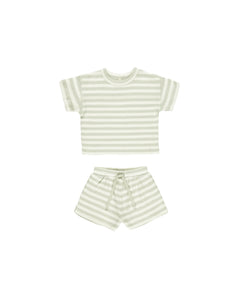 Waffle Tee + Short Set- Mint Stripe