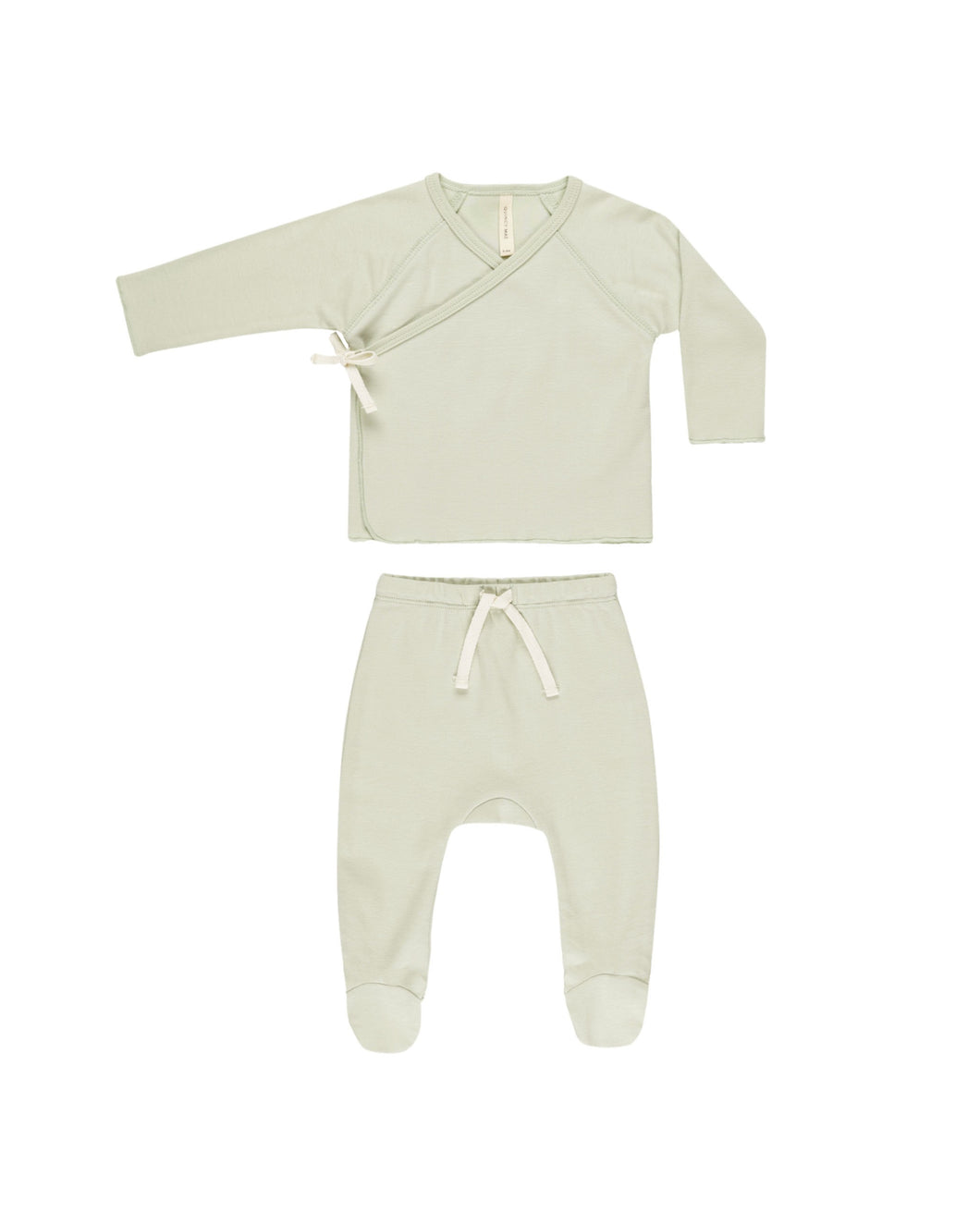 Wrap Top + Footed Pant Set- Mint