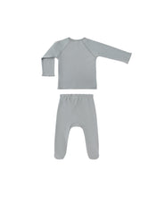 Load image into Gallery viewer, Wrap Top + Footed Pant Set- Steel Blue