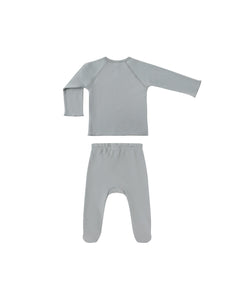 Wrap Top + Footed Pant Set- Steel Blue
