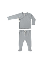 Load image into Gallery viewer, Wrap Top + Footed Pant Set- Steel Blue